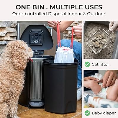 Dog Poop Trash Can Outside with Lid 12L Stainless Steel Outdoor Trash Can with Reusable Charcoal Filter, Step-On Pedal & Bag Dispenser Dog Waste Station, Cat Litter Trash Can & Diaper Pail