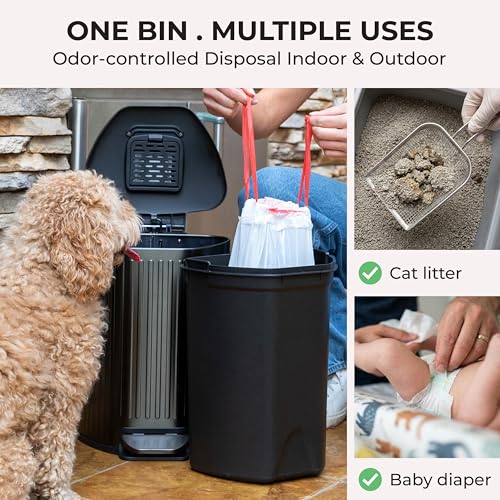 Dog Poop Trash Can Outside with Lid – 12L Stainless Steel Outdoor Trash Can with Reusable Charcoal Filter, Step-On Pedal & Bag Dispenser – Dog Waste Station, Cat Litter Trash Can & Diaper Pail by Auri Paws - Used condition - Image 4