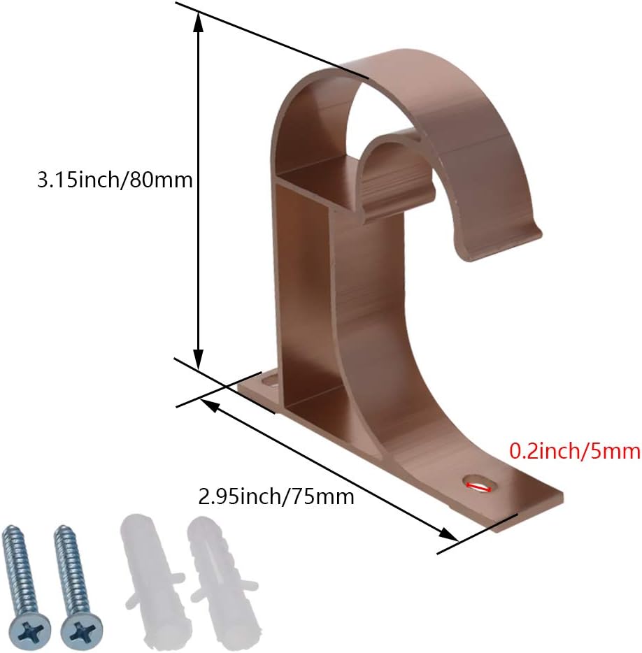 Brackets for Curtain Rods, 2Pcs Single Curtain Rod Brackets for Drapery Rod Premium Aluminum Alloy Heavy Duty Curtain Rod Holders for Living Room, Screen Porches, Family Room Rose Gold