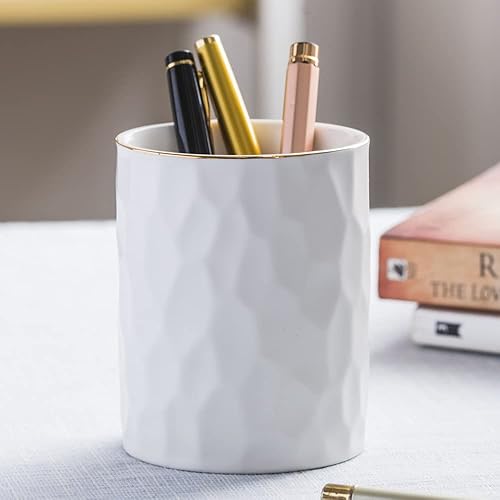 Miniatura 4 de Soporte estético de cerámica para bolígrafo, bonito soporte para lápices blanco, organizador de escritorio, suministros de oficina, decoración de