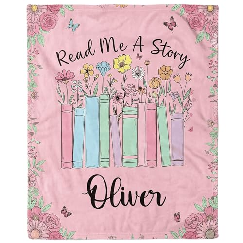 Image of Personalized Baby Blankets with Name, Customized Name Blanket for Newborn Boys Girls, Personalized Baby Gifts for Birthday, Easter, Christmas, Custom Book Reading Blanket, Bookworm Gifts