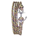  Pulsera ajustable beige con ancla plateada y cordón náutico UB13