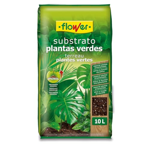 Flower - Sustrato Plantas Verdes 10 L | Tierra para Plantas de Interior y Exterior | con Perlita, Magnesio y Compost Vegetal | Aireación y Drenaje