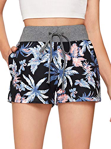 SweatyRocks Women's Casual Floral Print Workout Yoga Short Pants Hot Shorts Floral M