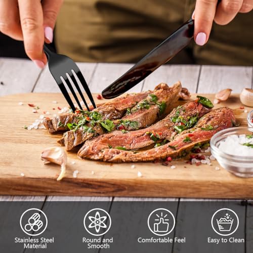 HOTUT Set di Posate Acciaio Inox, 9 Pezzi Posate Da Campeggio Kit con Borsa Portaoggetti, Posate Da Viaggio con Cucchiaio Forchetta Coltello Tavola Coltello Bistecca Bacchette Cannucce Spazzola, Nero - immagine 4