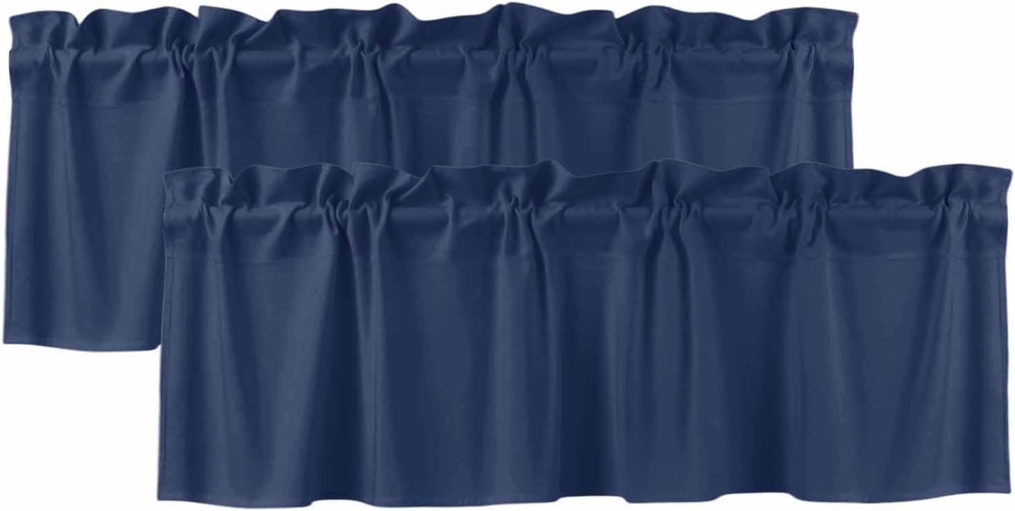 2 Pack Valance Curtains for Kitchen Windows Modern Solid Color Navy Blue Rod Pocket Curtain Minimalist Pure Bleu Marine Small Window Treatment Topper for Bedroom Living Room Bathroom, 42x12in