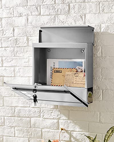 SONGMICS Brievenbus roestvrij staal, brievenbus, wandbrievenbus, modern, afsluitbaar, met krantenvak, eenvoudige montage… - Afbeelding 3