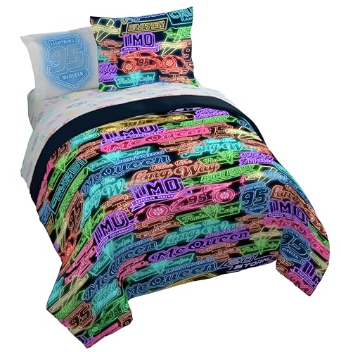 Image of Disney Pixar Cars McQueen Queen Comforter Set 7 Piece Kids Bedding, Black