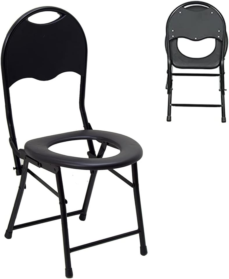 Portable Camping Toilet Seat, Folding Commode Chair with Backrest, Collapsible Travel Toilet Seat Chair for Adults, Porta Potty Toilet Seat Lightweight