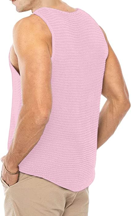 Lanliun See Through Sleeveless Tank Tops for Men Casual Unique Workout Outdoor T Shirts Gym Muscle Shirts: X-Large Pink