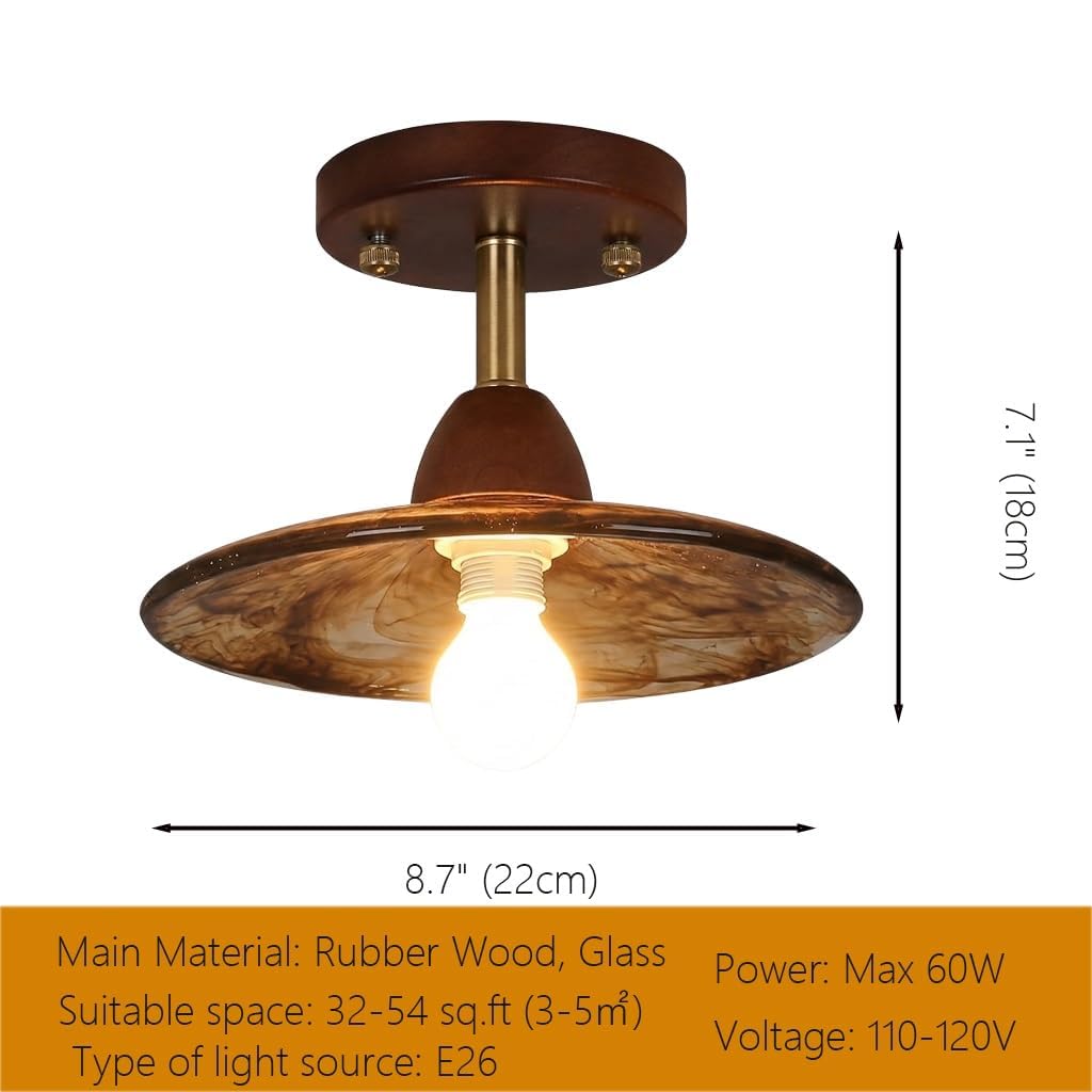 Nowoczesna drewniana lampa sufitowa z połowy wieku, wykończenie orzecha włoskiego, oprawa podtynkowa, japońska lampa szklana, półflushowa, oświetlenie vintage do przedpokoju, wejścia, werandy
