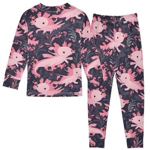 Fustylead Cute Pink Axolotls and Seaweeds Cotton Pajamas, Snug Fit Long Sleeve Soft Sleepwear Pjs2