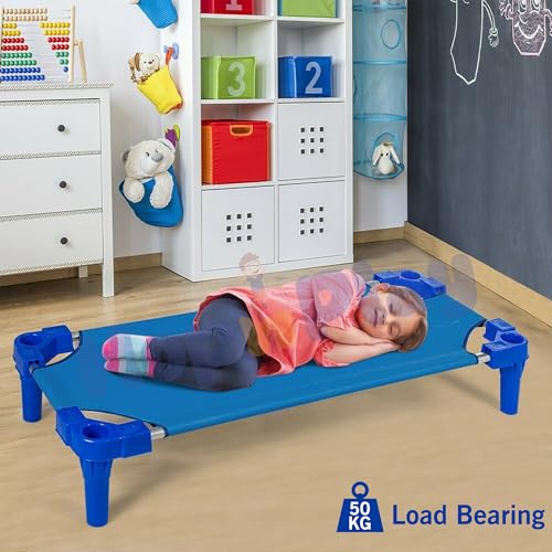 Hop N Play Kids Stackable Bed for Preschool/Daycare Bed, Sleeping Cots, Toddler Nap time Classroom Furniture, Standard Size (Stainless Steel Tubes)| Ages 0 to 7 Years - Blue (Pack of 2) - Image 2