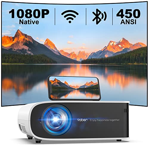 YABER Pro V8 Projector with WiFi 6 and Bluetooth 2023 Upgraded, 450 ANSI Outdoor Projector, Native 1080P Portable Movie Projector, 300"&Zoom, 4K&5G Projector Compatible with Phone, Mac, TV Stick, PS4
