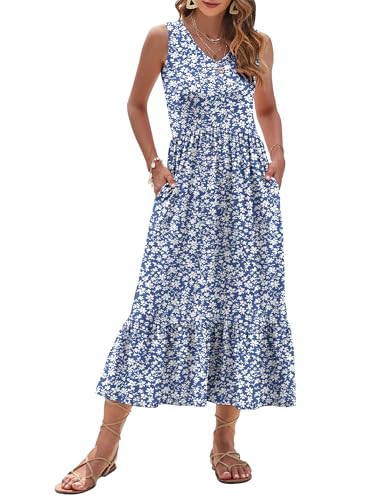 AUSELILY Womens Maxi Dress 2025 Sleeveless Summer Dresses V Neck Casual Tiered Sundresses with Pockets
