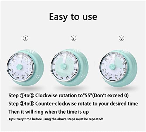 OBO No Battery Mechanical Kitchen Timer Powerful Magnet Countdown Cute Loudly Alarm time Manager for Cooking Wind up(Green)