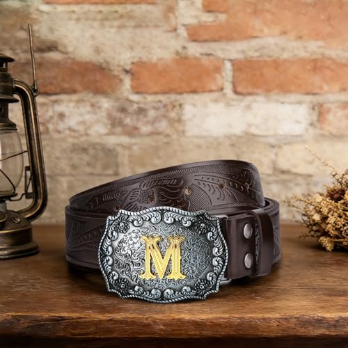 Image of Mens Western Cowboy Cowgirl Faux Leather Belt Longhorn Bull Pattern Letter Big Buckle Embossed Floral Belts