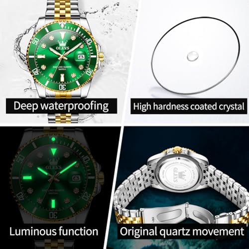 Image of OLEVS Watch for Men Stainless Steel Quartz Business Dress Diamond Large Dial Waterproof Mens Watches with Date Wrist Watch