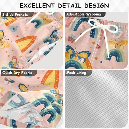 Pigsaly Boys Swim Trunks Rainbows Green Butterflies Pink Boys Board Shorts Swimsuit Swimwear Summer Bathing Suit S3