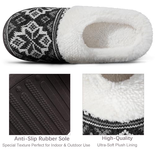 shoeslocker Slippers for Women Memory Foam Fuzzy House Slippers Womens Slippers Bedroom Non-slip Warm Fluffy Flower Black Size 84