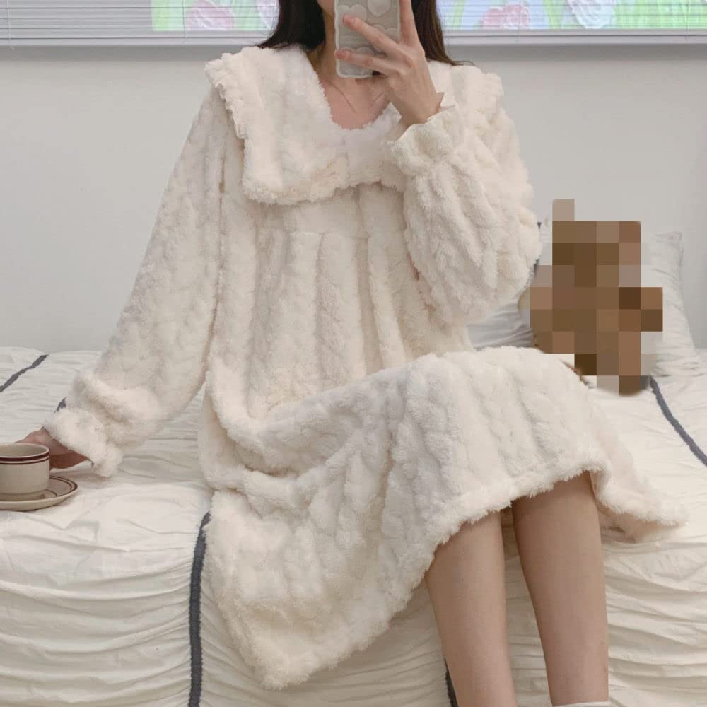 Nachthemd,Damen-Nachthemden Weiß Flanell Schleife V-Ausschnitt Rüschen Twist Stripes Schlafhemd Weiche Bequeme Lange Ärmel Nachthemd Nachtwäsche Loungewear Für Damen Mädchen Pyjama Party Weihn