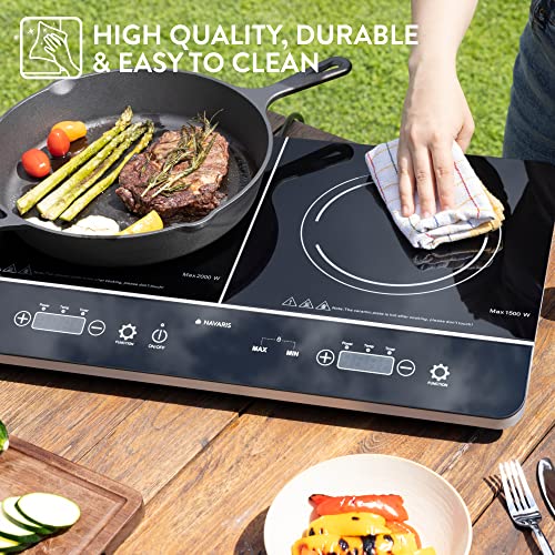 Navaris Double Plaque à Induction - Plaque Induction 2 Foyers Portable - Plaque Vitrocéramique de Cuisson - Boutons Tactiles Minuteur et Sécurité – Image 6