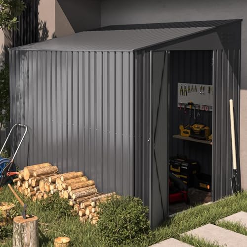 U-MAX 6' x 8' Lean to Storage Shed Outdoor Storage, Storage Cabinet Shed Metal Wall Side Storage Sheds & Outdoor Storage, Garden Storage Cabinet for Backayrd, Patio, Outdoor Use, Dark Grey - 3