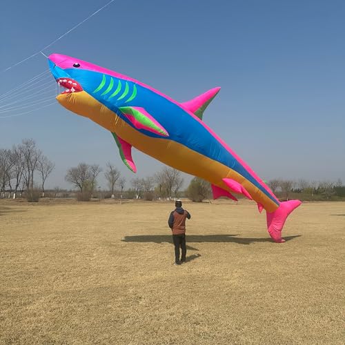 40 Ft 3D Soft Inflatable Shark Kite Pendant Large Animal Kite Pendant Outdoor Sports Easy Flying (Pink Blue)