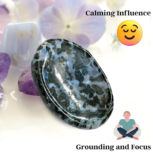 Image of Amazing Gemstone Indigo Gabbro Worry Stone Crystals and Healing Stones - Stones for Stress Relief - Piedra Crystal Fidget for Meditation, Relaxation - Unique Stocking Stuffers and Birthday Gift