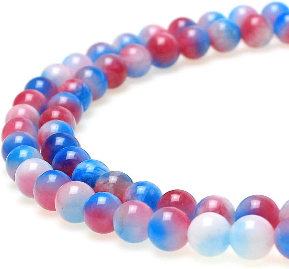 Natural Red Blue White Chalcedony Round Loose Beads for Jewelry Making DIY Bracelet Necklace (8mm) Red Blue White Chalcedony 8mm