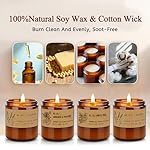 Large 7 oz Scented Candle Gift Set, 10% Essential Oils Soy Wax Candles in Vintage Amber Jars, Aromatherapy 4-Pack – Sandalwood Rose, Lavender – Luxury Holiday Gifts for Women, Organic Soy Wax - Image 4