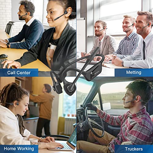 Banigipa Bluetooth Headset With Microphone, Open Ear Headphones Wireless Bluetooth Noise Cancelling For Laptop Pc Computer Cell Phones, Air Conduction Headphones For Office Meeting Home Working-16 Hrs #TOP7