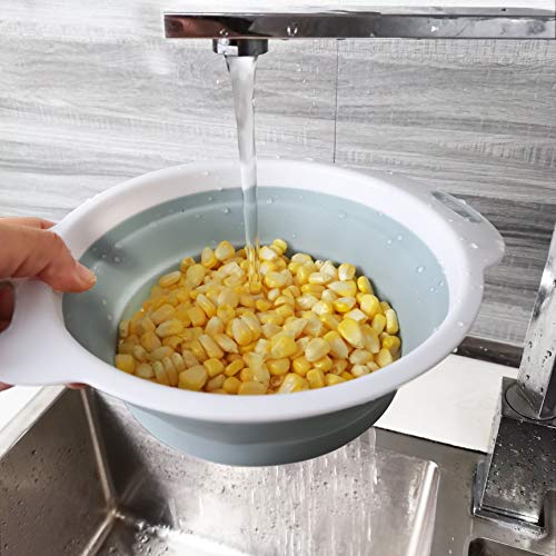 Kinzhong Collapsible Colander,Set Of 2 Pcs Collapsible Strainer(11.6 & 9.8 Inches),Space-Saving Kitchen Strainer,Food-Grade Silicone Folding Strainer,Pasta Strainer,Vegetables Strainer.(White) #TOP2