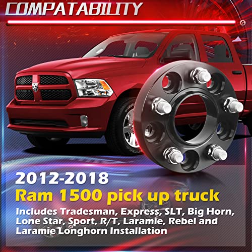 Dynofit 5X5.5 Wheel Spacers For Ram 1500 2012-2018, 5X139.7 Hub Centric Spacers (Set Of 4), 1.5 Inch 77.8Mm Hub Bore M14X1.5 Studs Forged Black Wheel Spacer 12-18 Dodge Ram 1500 Pick Up Trucks(Ds/Dj) #TOP2