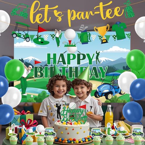 Image of Gameza Golf Birthday Party Decorations - 34PCS Golf Birthday Decorations, Lets Partee Banners Balloons Backdrop Cake Topper Cupcake Toppers, Sport Themed Party Decor Supplies