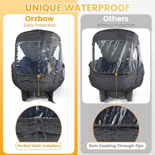Orzbow Universal Regenschutz für Babyschale (z.B. Maxi-Cosi/Cybex/Römer),Abdeckbare Trageöffnung und Luftlöchern, Kontaktfenster,mit Tasche,Notwendiger Schutz für Babys oder Haustiere (Dunkelgrau)