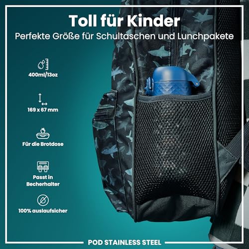 ion8 Leichte Stahl-Kindertrinkflasche, 400 ml/13 oz, Rettungsfahrzeug – Ansicht 2