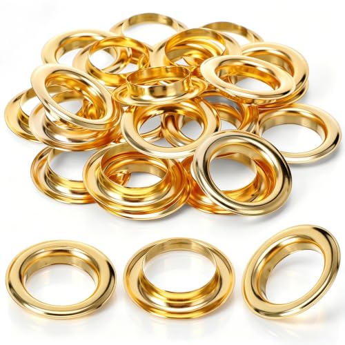 Chuangdi 25 Set 1 Inch Grommets Eyelets Kit Metal Eyelets with Washers Curtain Grommet with Hole Self Backing for Leather, Tarp, Clothes, Canvas (Gold)