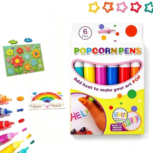 Popcorn Pens Puffy 3D Relief Art Pen Works On Different Surfaces�CPuffy Popcorn Pen for Creating Touchable 3D Art, 6 Colors DIY B