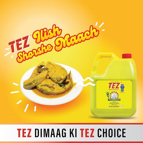 Image of Tez Mustard Oil for Cooking 5L Can | PT3 Kachchi Ghani Sarson Ka Tel | 100% Pure & Natural Oil | Promotes Gut Health with Antibacterial & Antifungal Benefits | Supports Good Health