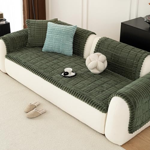 MDSASFD Sofa Couch Cover, Sofa Covers for Dogs Washable, Non-Slip Striped Sofa Slipcovers for Sectional Sofa, Sofa Cover Furniture Protector for L Shaped(Dark Green, 27.6"x 70.9")