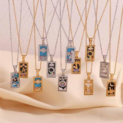 Psivika Gold Plated Tarot Card Necklace Vintage Necklace Good Luck Amulet Tarot Pendant Necklace for Women Men2
