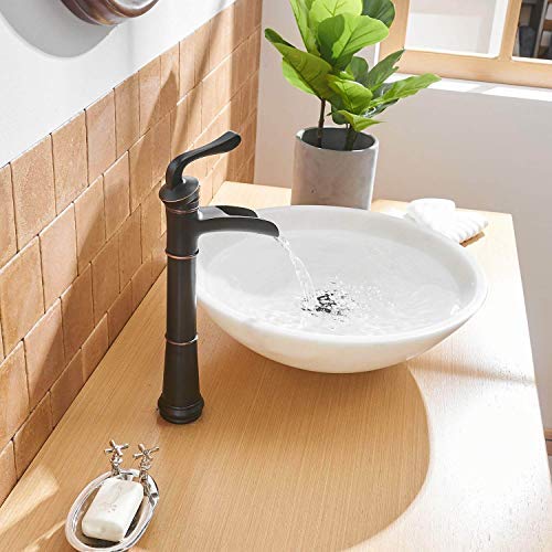 Bathroom Vessel Sink Faucet Antique Oil Rubbed Bronze Waterfall Tall Single Hole Farmhouse Black With Pop Up Drain Assembly One Handle Commercial Lavatory Without Overflow Supply Line Lead-Free #TOP7