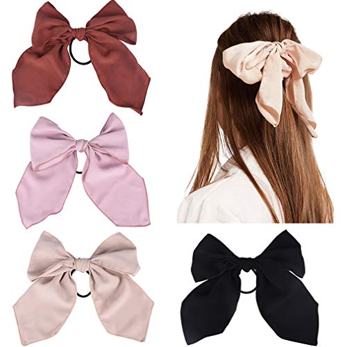4Pcs Hair Scrunchies Bowknot Chiffon Hair Scarf Elastics Ties Ponytail Holder Scrunchy Hair Rope Vintage Accessories for Women Girls
