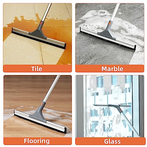 Eazer Floor Squeegee Broom: Heavy Duty Scrubber with Extendable 60'' Aluminum Pole and Rubber Blade for Kitchen, Swimming Pool, Concrete Floors,Shower,Tiles,Garages,Windows,Glass,Pet Hair Removal by eazer - Used condition - Image 3