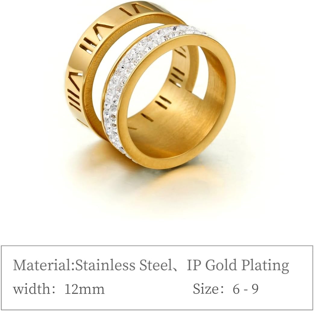 Love Friendship Ring Cubic Zirconia 14K Gold Plated Roman Numeral Ring for Women Stainless Steel Wedding Statement Thumb Ring Bands - Image 4