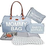 3 Set Diaper Tote, Bag for Overnight, Travel & Maternity, Waterproof XL Stroller Bag with Hook, Changing Pad & Burp Cloth