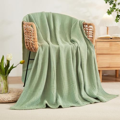 Image of EMME Muslin Blankets for Adults Throw Blanket for Couch Breathable Gauze Soft Lightweight Airy Sage Green Queen 90 inch x 90 inch