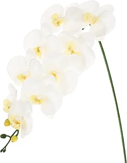 M METERXITY 1-Pack Artificial Orchid Flowers 9 Large Petals 37 Inch Faux Phalaenopsis Silk Bouquets Real Touch White Fake Orchids for Home/Wedding/Christmas/Party/Garden Office