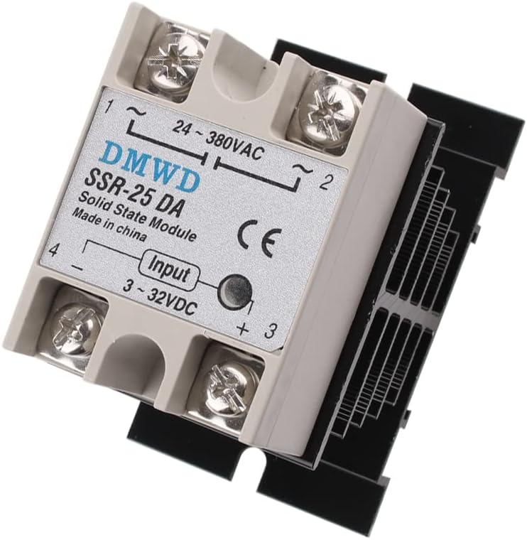 SSR-25DA Solid State Relay DC to AC (Input 3-32V DC Output 24-380V AC) with Heat Sink, 25A
